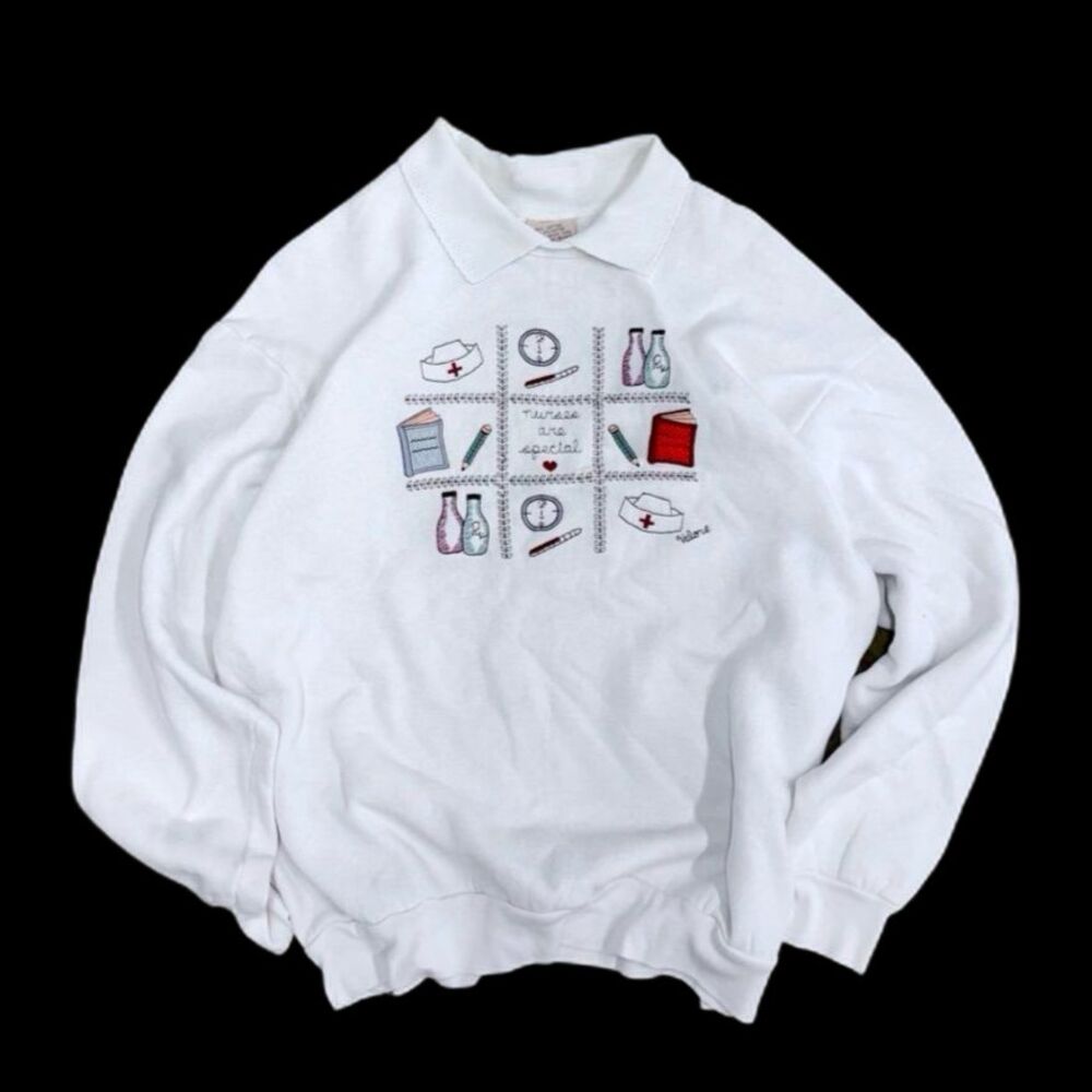 Vintage y2k grandma granny Nurse collared sweatshirt